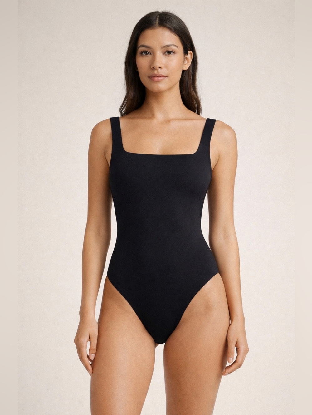 Babaton Black Square Neck One Piece Swimsuit XS High Cut